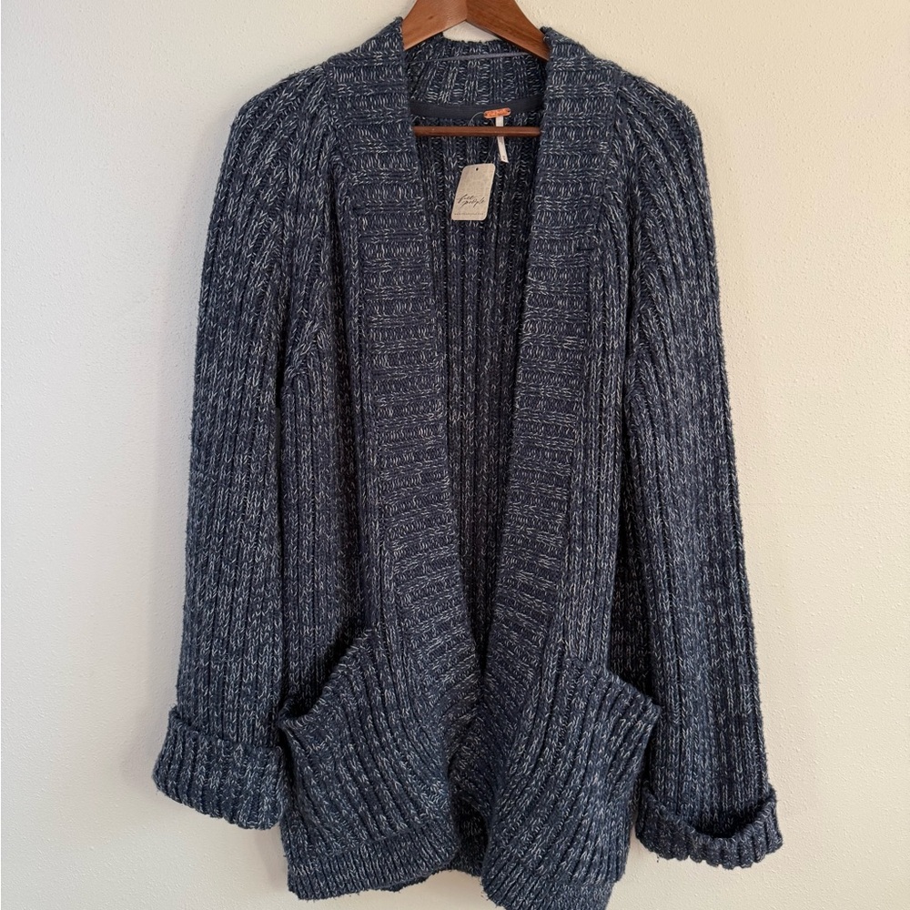Free People NWT Chunky Knit Slouchy Cardigan Blue Oversized Cozy Sweater